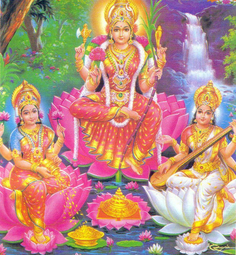 Goddesses are just as important in Hinduism as Gods and nothing in this world happens without their female power, which is called Shakti. Just like that, Brahma has the power and support of his wife Saraswati, the Goddess of knowledge, music, and art; Vishnu is accompanied by Lakshmi, the Goddess of wealth and prosperity; Shiva is married to Parvati, the Mother Goddess.