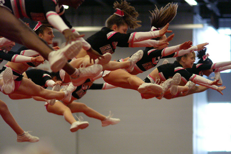 Cheerleading isn’t just about shaking pom-poms and pretending like you understand what the hell is going on out there on the football field. The competitive version is a legitimate sport that requires the same skills as a gymnast. You’ve got the front and back flips, being throw into the air and (hopefully) being caught by your male teammates. Cheerleading is in fact, such a risky sport that some of the more extreme stunts are banned because crashing face first onto the floor hurts, like, a lot.