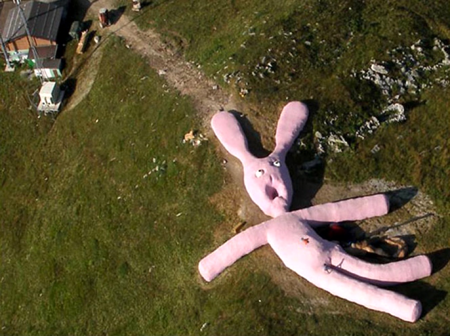 On the top of Colletto Fava mountain, in Italy, there’s a 200-foot long pink rabbit that can only be seen from above. It’s pretty cute and terrifying, at the same time.